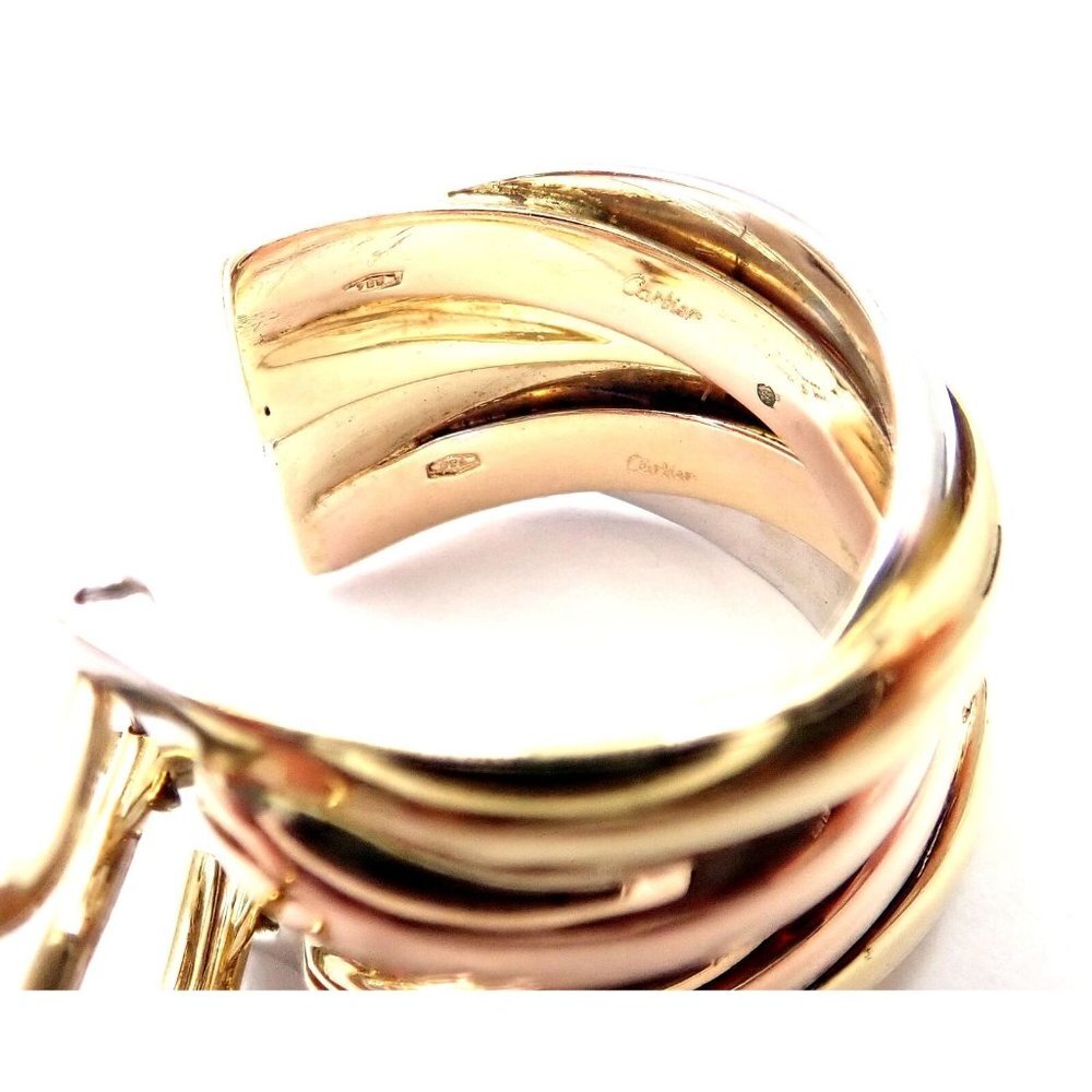 Authentic! Cartier 18k Tri-Color Gold Medium Size Trinity Hoop Earrings​ - Picture 4 of 10